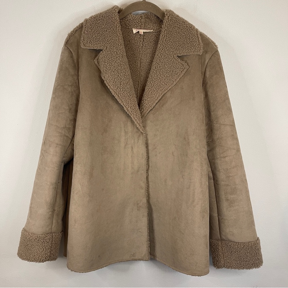 Solitaire Tan Faux Suede Sherpa Lined Teddy Jacket Size XL